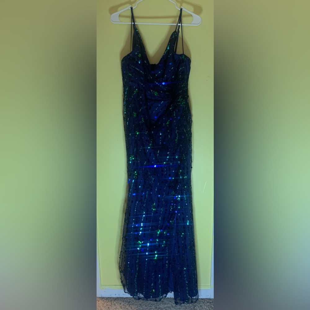 Blue metallic green dress